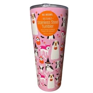 Pink Tumbler with Dogs in Halloween Costumes